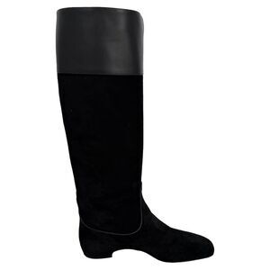 Roger Vivier Almond-Toe Knee-High Boots in Black Suede